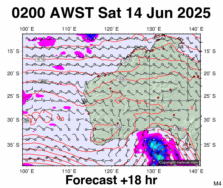 Western Australia forecast chart for Friday, June 13th, 2025 at 6:00 PM