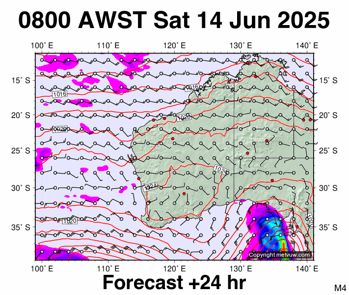Western Australia forecast chart for Saturday, June 14th, 2025 at 12:00 AM