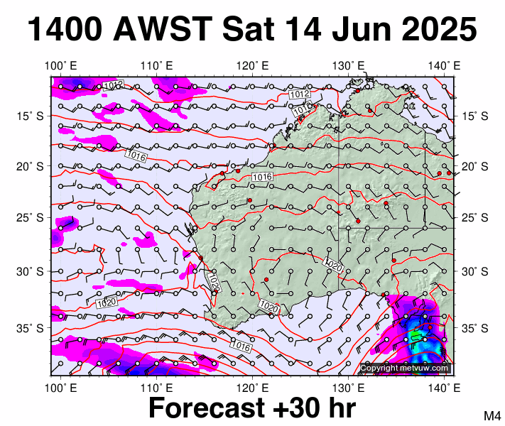 Western Australia forecast chart for Saturday, June 14th, 2025 at 6:00 AM