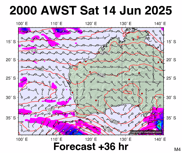 Western Australia forecast chart for Saturday, June 14th, 2025 at 12:00 PM