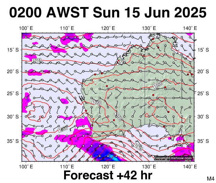 Western Australia forecast chart for Saturday, June 14th, 2025 at 6:00 PM