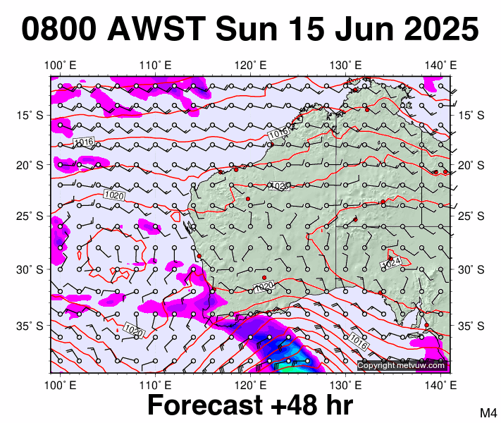 Western Australia forecast chart for Sunday, June 15th, 2025 at 12:00 AM