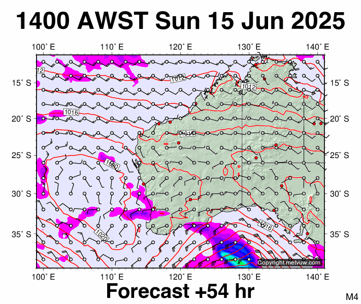 Western Australia forecast chart for Sunday, June 15th, 2025 at 6:00 AM