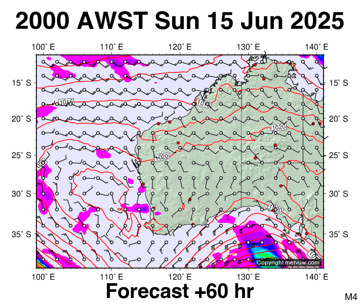 Western Australia forecast chart for Sunday, June 15th, 2025 at 12:00 PM