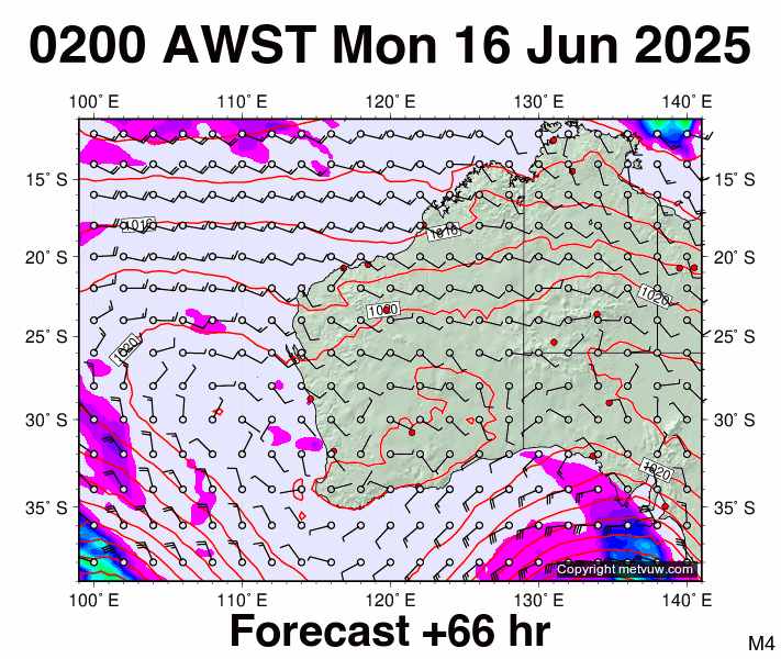 Western Australia forecast chart for Sunday, June 15th, 2025 at 6:00 PM