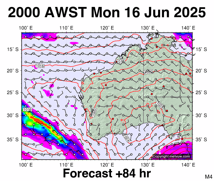 Western Australia forecast chart for Monday, June 16th, 2025 at 12:00 PM
