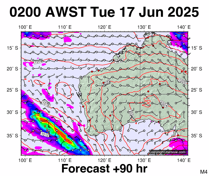 Western Australia forecast chart for Monday, June 16th, 2025 at 6:00 PM