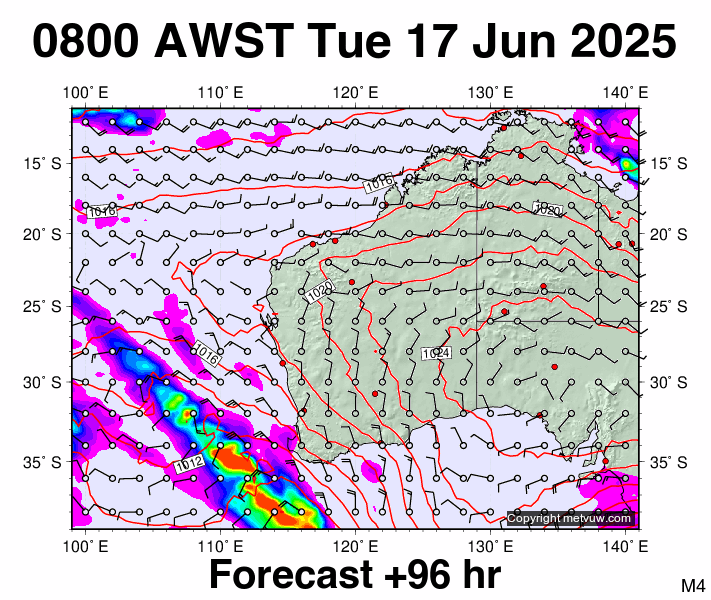 Western Australia forecast chart for Tuesday, June 17th, 2025 at 12:00 AM
