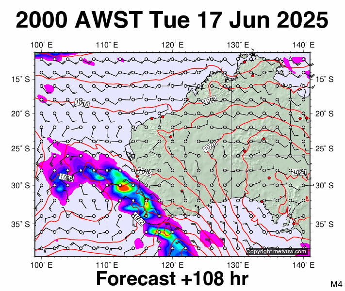 Western Australia forecast chart for Tuesday, June 17th, 2025 at 12:00 PM