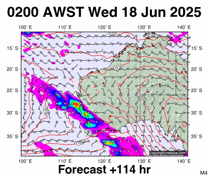 Western Australia forecast chart for Tuesday, June 17th, 2025 at 6:00 PM