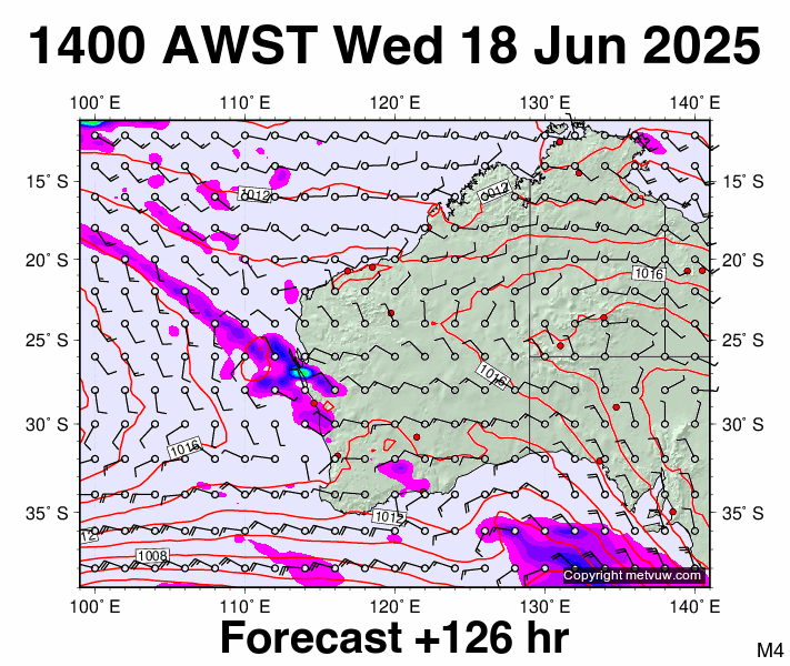 Western Australia forecast chart for Wednesday, June 18th, 2025 at 6:00 AM