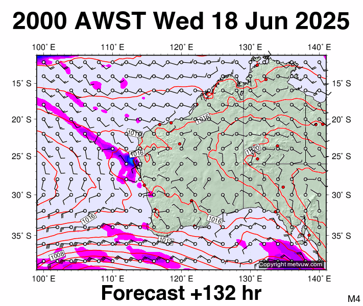 Western Australia forecast chart for Wednesday, June 18th, 2025 at 12:00 PM