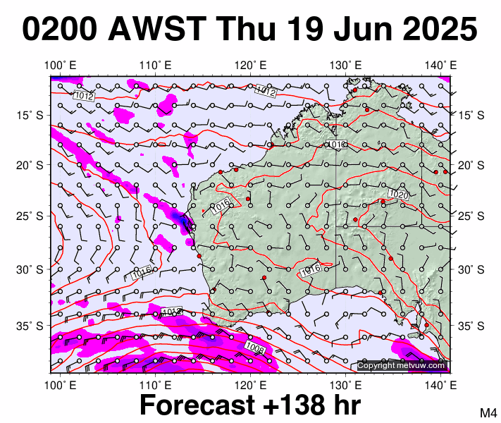 Western Australia forecast chart for Wednesday, June 18th, 2025 at 6:00 PM