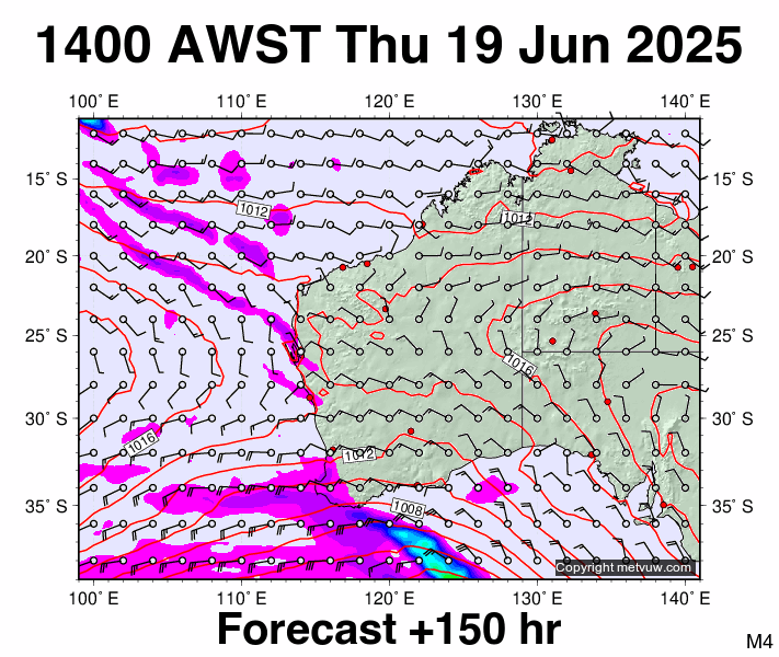 Western Australia forecast chart for Thursday, June 19th, 2025 at 6:00 AM