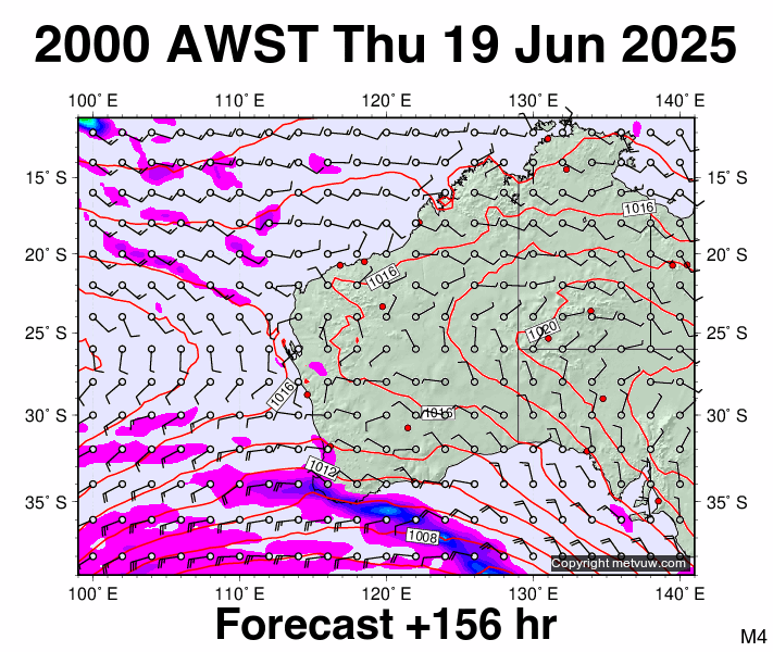 Western Australia forecast chart for Thursday, June 19th, 2025 at 12:00 PM
