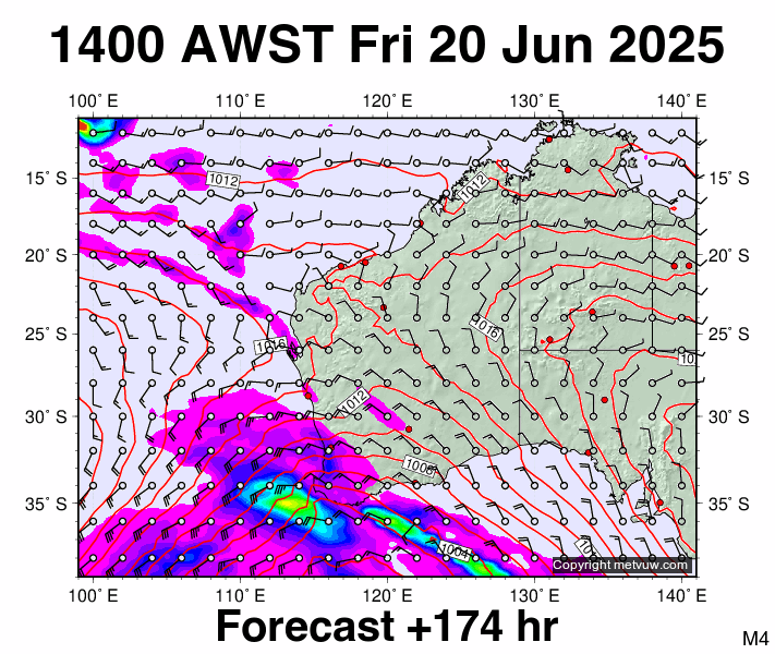 Western Australia forecast chart for Friday, June 20th, 2025 at 6:00 AM