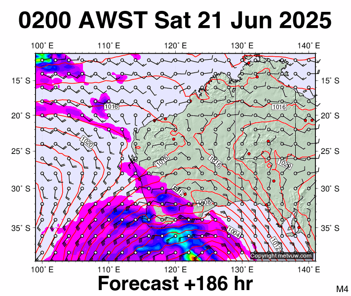 Western Australia forecast chart for Friday, June 20th, 2025 at 6:00 PM