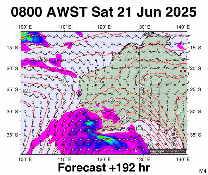 Western Australia forecast chart for Saturday, June 21st, 2025 at 12:00 AM
