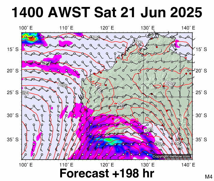 Western Australia forecast chart for Saturday, June 21st, 2025 at 6:00 AM