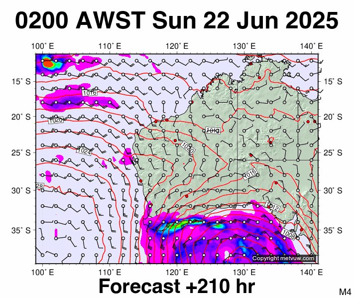 Western Australia forecast chart for Saturday, June 21st, 2025 at 6:00 PM