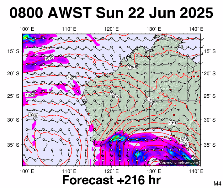 Western Australia forecast chart for Sunday, June 22nd, 2025 at 12:00 AM