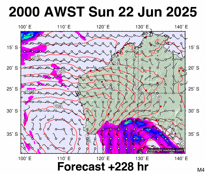 Western Australia forecast chart for Sunday, June 22nd, 2025 at 12:00 PM