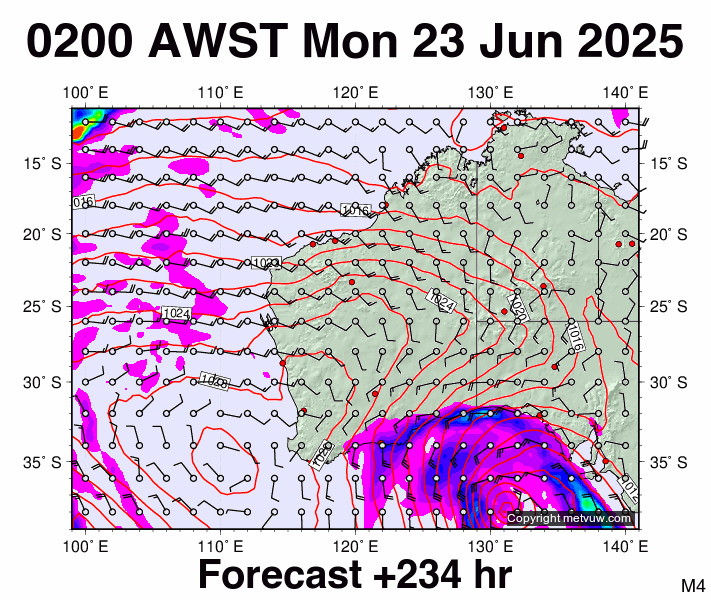 Western Australia forecast chart for Sunday, June 22nd, 2025 at 6:00 PM