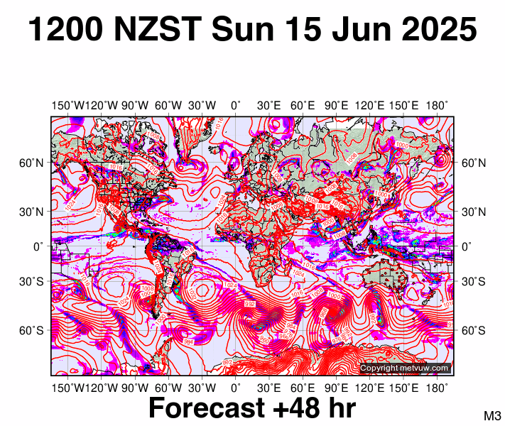 World forecast chart for Sunday, June 15th, 2025 at 12:00 AM
