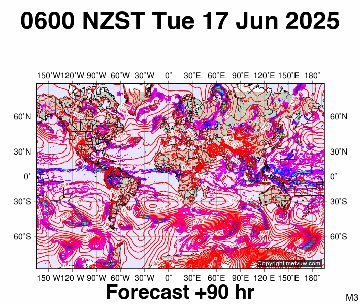 World forecast chart for Monday, June 16th, 2025 at 6:00 PM