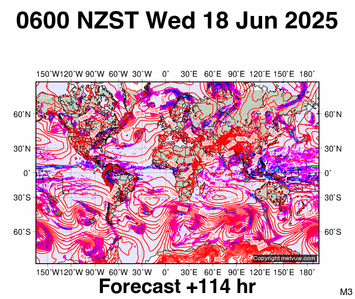 World forecast chart for Tuesday, June 17th, 2025 at 6:00 PM