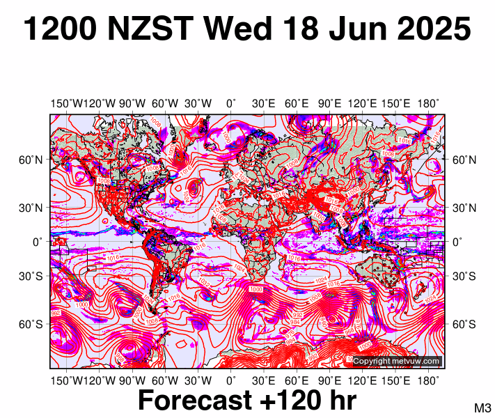 World forecast chart for Wednesday, June 18th, 2025 at 12:00 AM