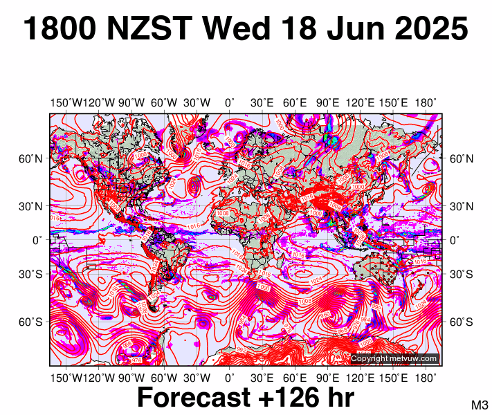 World forecast chart for Wednesday, June 18th, 2025 at 6:00 AM