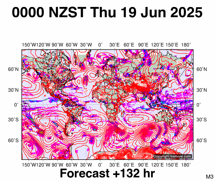 World forecast chart for Wednesday, June 18th, 2025 at 12:00 PM