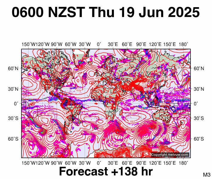 World forecast chart for Wednesday, June 18th, 2025 at 6:00 PM