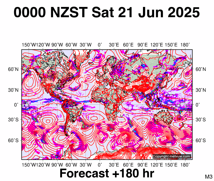 World forecast chart for Friday, June 20th, 2025 at 12:00 PM