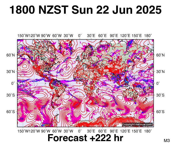 World forecast chart for Sunday, June 22nd, 2025 at 6:00 AM