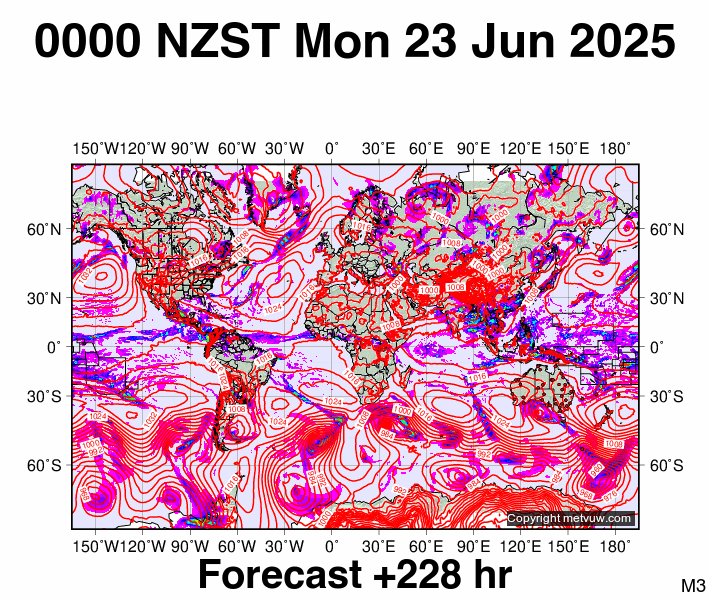 World forecast chart for Sunday, June 22nd, 2025 at 12:00 PM