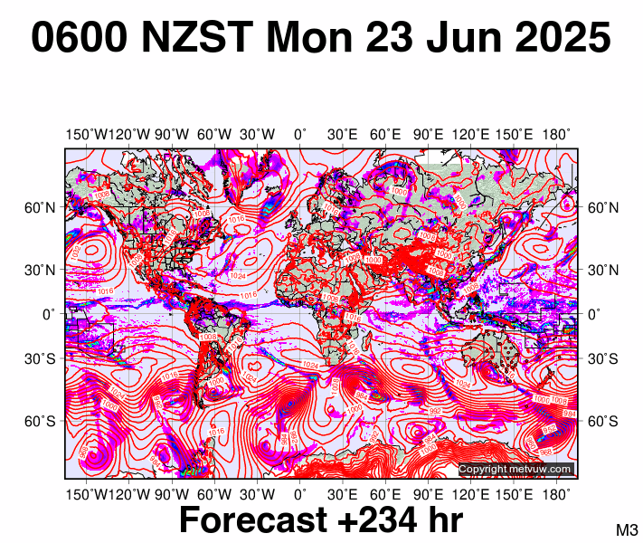 World forecast chart for Sunday, June 22nd, 2025 at 6:00 PM