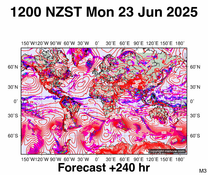 World forecast chart for Monday, June 23rd, 2025 at 12:00 AM