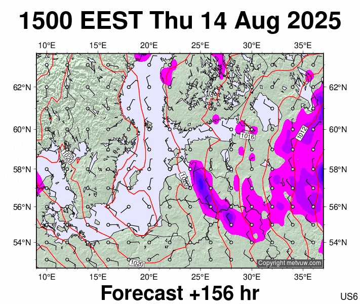 Estonia forecast chart for Thursday, August 14th, 2025 at 12:00 PM
