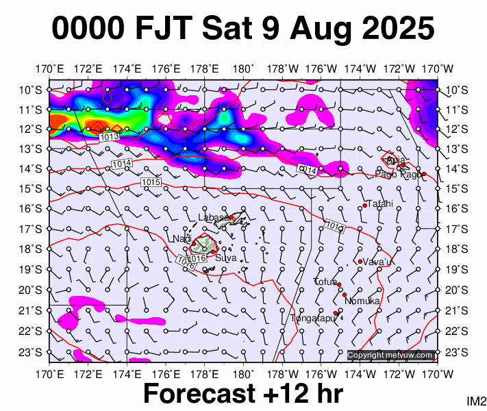 Fiji forecast chart for Friday, August 8th, 2025 at 12:00 PM