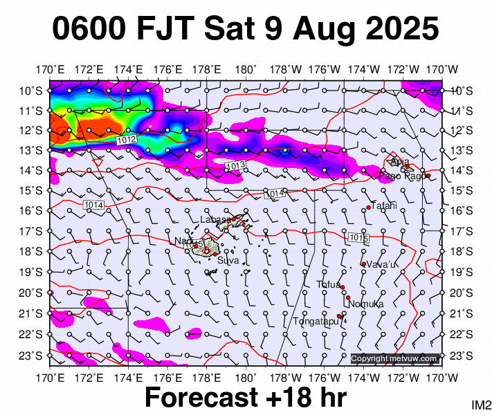 Fiji forecast chart for Friday, August 8th, 2025 at 6:00 PM