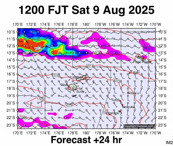 Fiji forecast chart for Saturday, August 9th, 2025 at 12:00 AM