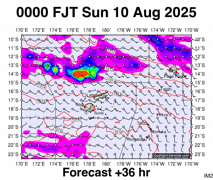 Fiji forecast chart for Saturday, August 9th, 2025 at 12:00 PM