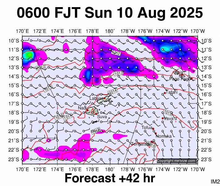 Fiji forecast chart for Saturday, August 9th, 2025 at 6:00 PM