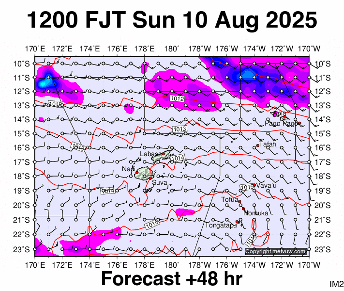 Fiji forecast chart for Sunday, August 10th, 2025 at 12:00 AM
