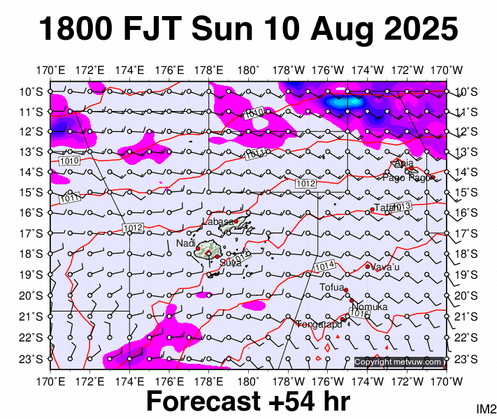 Fiji forecast chart for Sunday, August 10th, 2025 at 6:00 AM