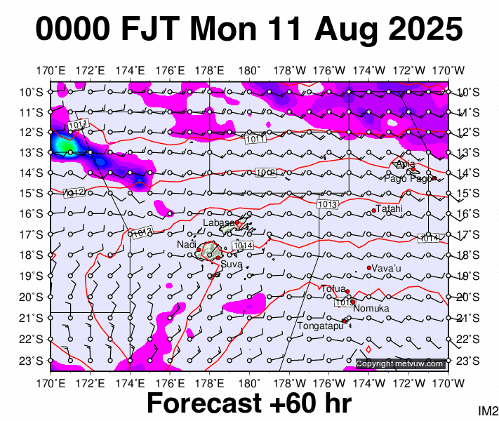 Fiji forecast chart for Sunday, August 10th, 2025 at 12:00 PM