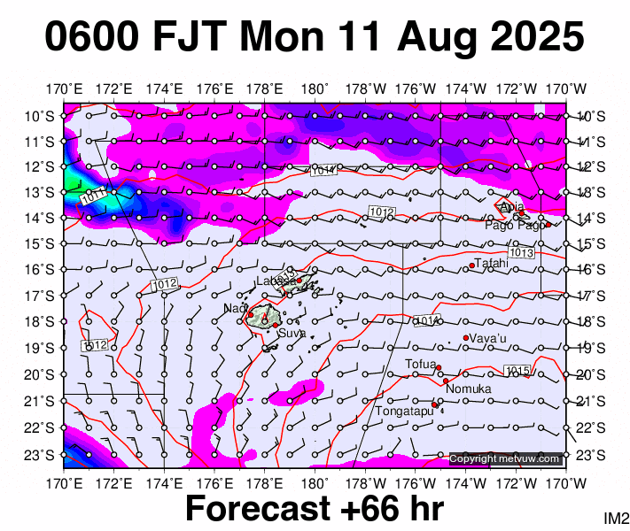 Fiji forecast chart for Sunday, August 10th, 2025 at 6:00 PM