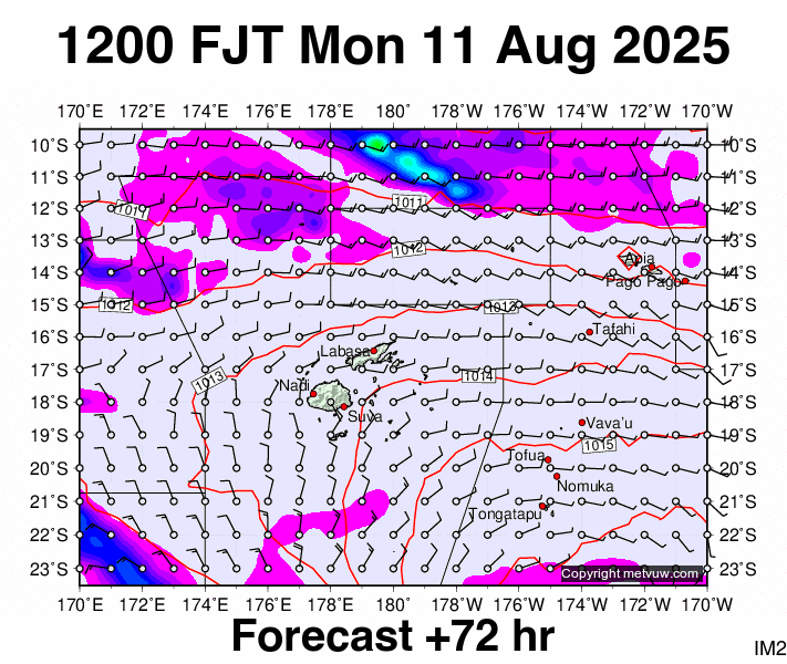Fiji forecast chart for Monday, August 11th, 2025 at 12:00 AM
